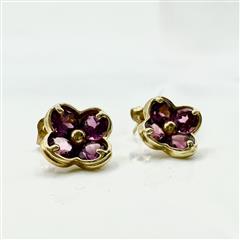 14K Yellow Gold APX 3.8 CTW Pink Tourmaline Flower Earrings 2.24g